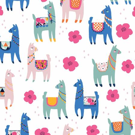 Riley Blake Designs Designer  FLANNEL Novelty Llamas White