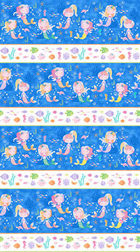 Northcott Mermaid Wishes Stripe Border Print Glitter