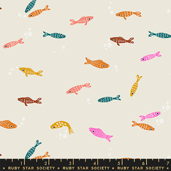 Moda Ruby Star Society Koi Pond RAYON Fishies Natural