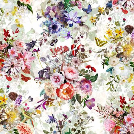 Hoffman Fabrics Floral Wonder Cream Floral Garden & Butterflies Digital