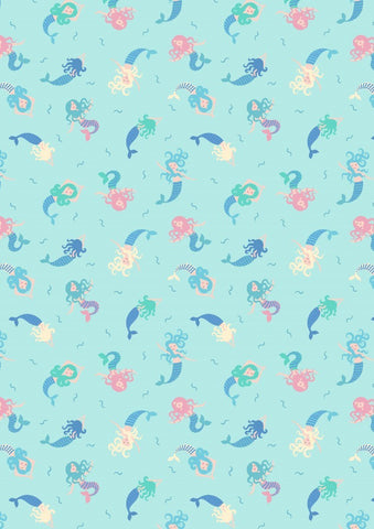Lewis & Irene Small Things Mermaids on Blue- Blue Metallic