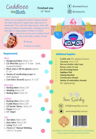 Sew Quirky Cuddleee The Sloth Pattern