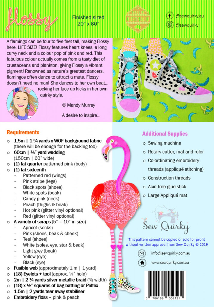 Sew Quirky Flossy Flamingo Applique Pattern Book