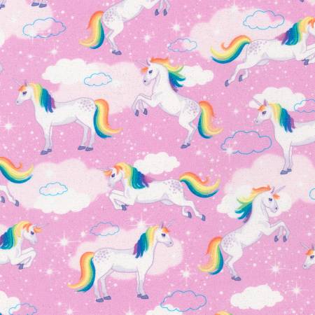 Robert Kaufman Enchanted Unicorn GLITTER Pink