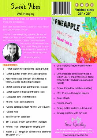 Sew Quirky Sweet Vibes Wall Hanging Paper Pattern