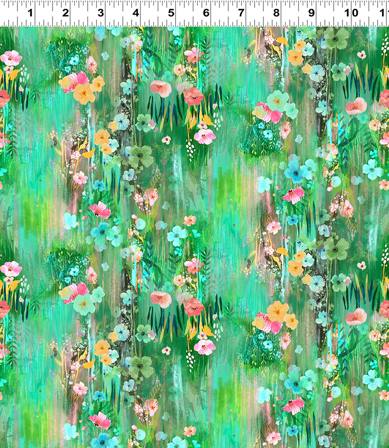 Clothworks Moments Digital Floral Drip Emerald