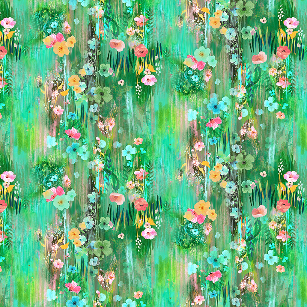 Clothworks Moments Digital Floral Drip Emerald