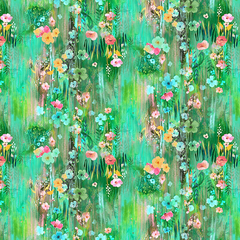 Clothworks Moments Digital Floral Drip Emerald