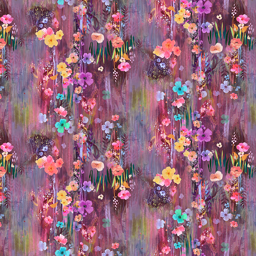 Clothworks Moments Digital Floral Drip Wine