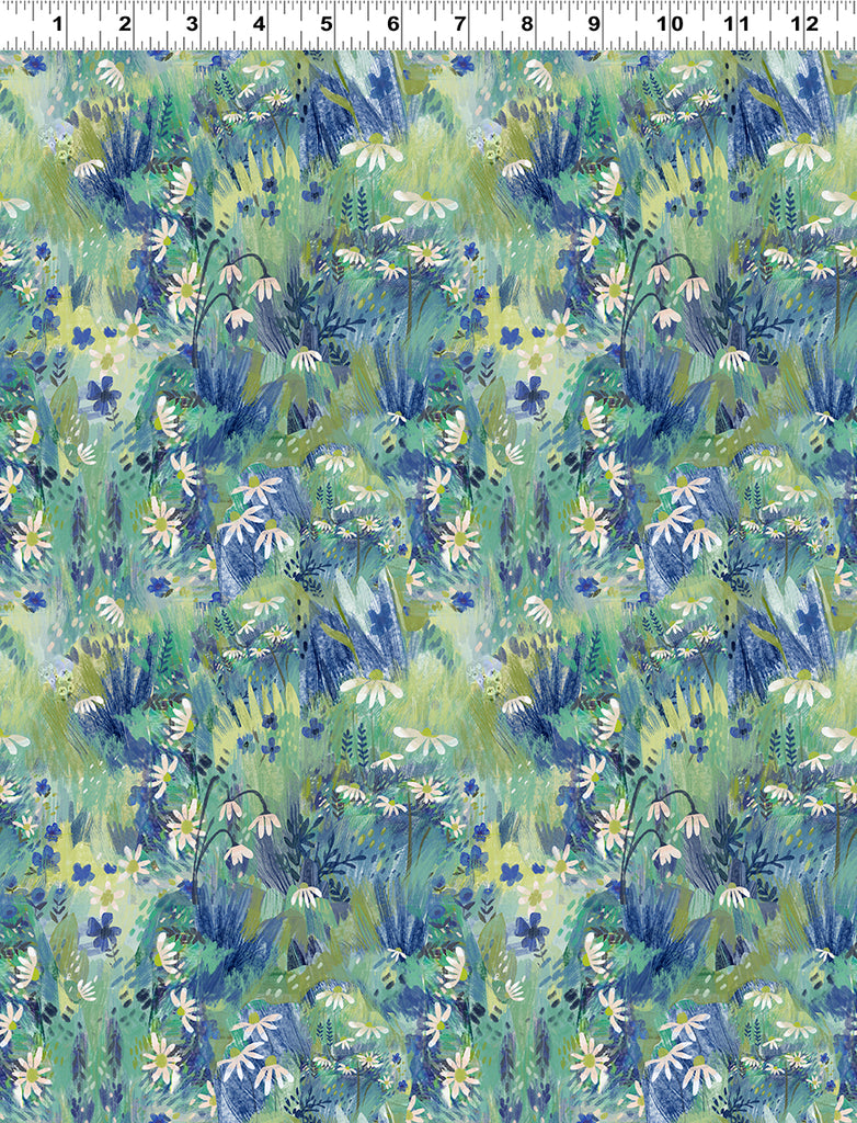 Clothworks Moments Digital Bouquets Fairy Flowers Turquoise