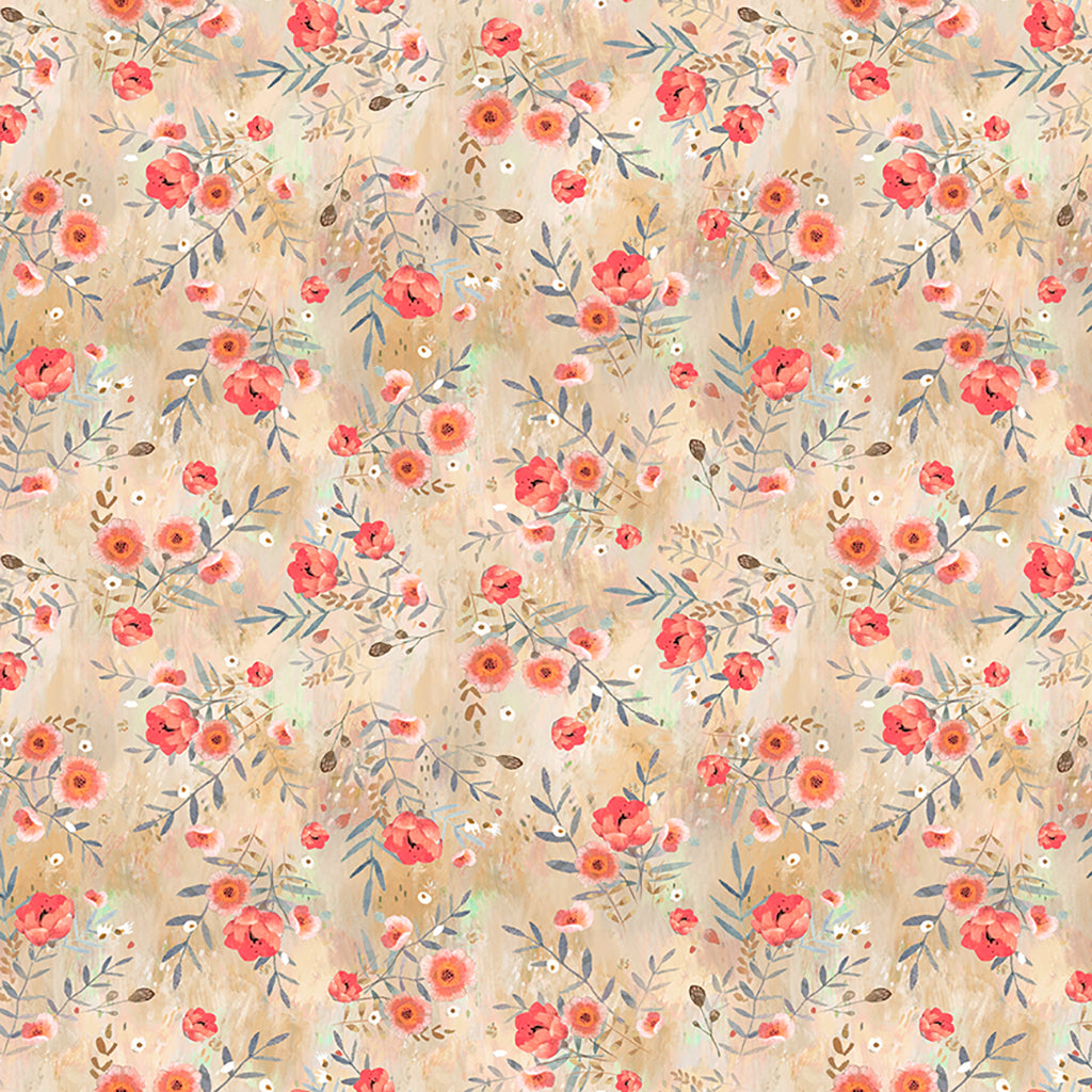 Clothworks Moments Digital Bouquets Light Rust