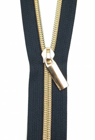 {New Arrival} Sallie Tomato Zippers By The Yard Navy Tape Gold Teeth #5