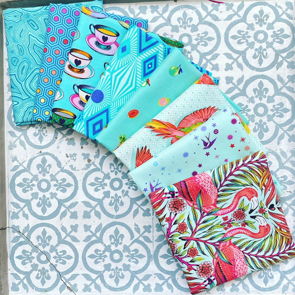 {New Arrival} Tula Pink Fat Quarter Bundle x 8 Mixed Line Aqua Edition