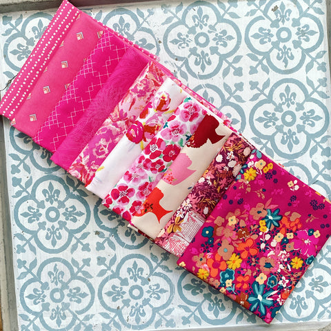{New Arrival} Art Gallery Fabrics Curated Bundle Colour Series Fat Quarter Bundle x 10 Pieces Berry Pink
