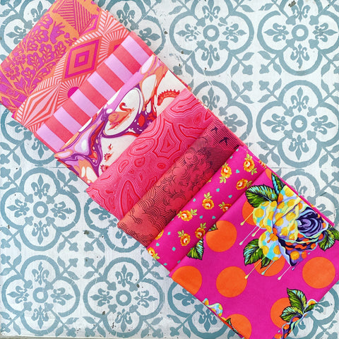 {New Arrival} Tula Pink Fat Quarter Bundle x 8 Mixed Line Sunset Pink Edition