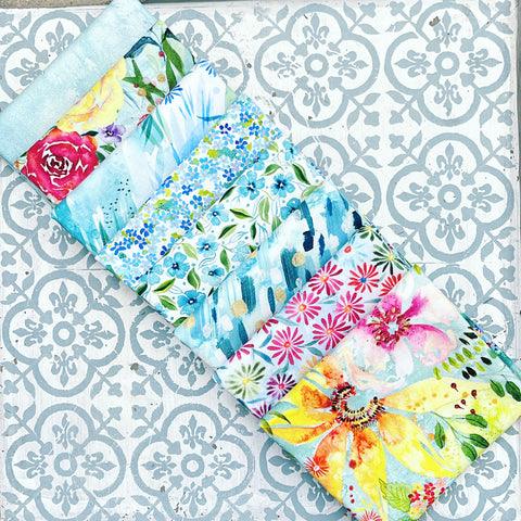 {New Arrival} Moda Create Joy Project by Laura Muir Mixed Line Fat Quarter Bundle x 8 Fat Quarters Aqua