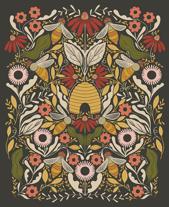 {New Arrival} Moda Gingiber Bee Garden Panel Black Metallic