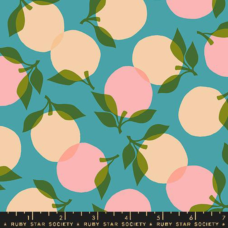 {New Arrival} Moda Ruby Star Society Juicy Tumbling Fruit Peach Dark Turquoise