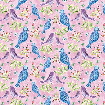 {Pre-Order April} Camelot Fabrics Nature's Melody Pink Bird Songs