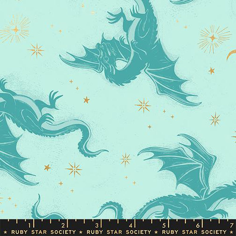 {Pre-Order April/May} Moda Ruby Star Society Fireglow Etched Dragons Mint Metallic