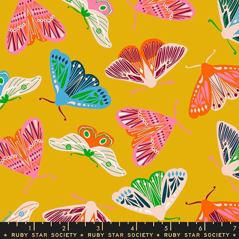 {New Arrival} Moda Ruby Star Society Flowerland Fluttering Moth Goldenrod FAT QUARTER