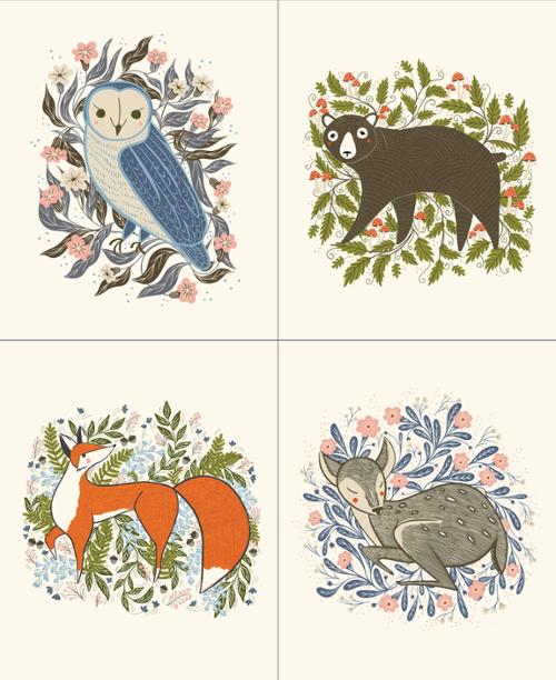 {New Arrival} Moda Gingiber Woodland Wonder Floral Animal Panel