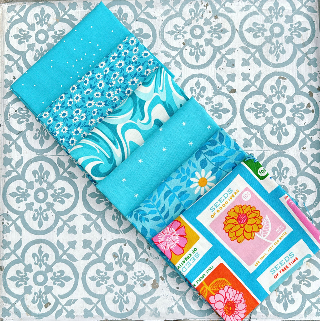 {New Arrival} Moda Ruby Star Society Sampler Curated Fat Quarter Bundle x 6 Turquoise Seed Packets