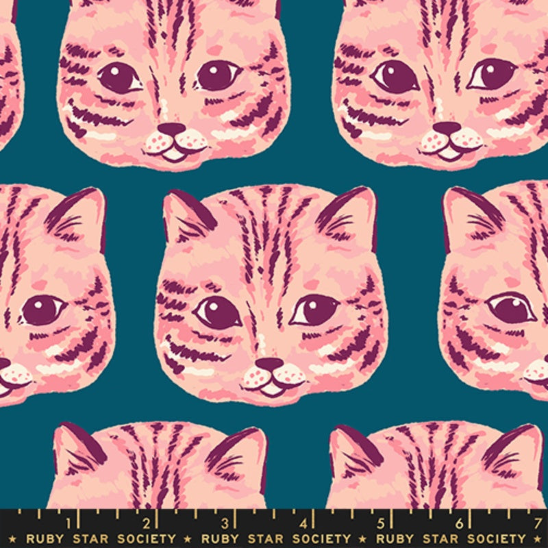 {Pre-Order June} Moda Ruby Star Society Oops All Cats - CANVAS Meow Meow Warm Teal