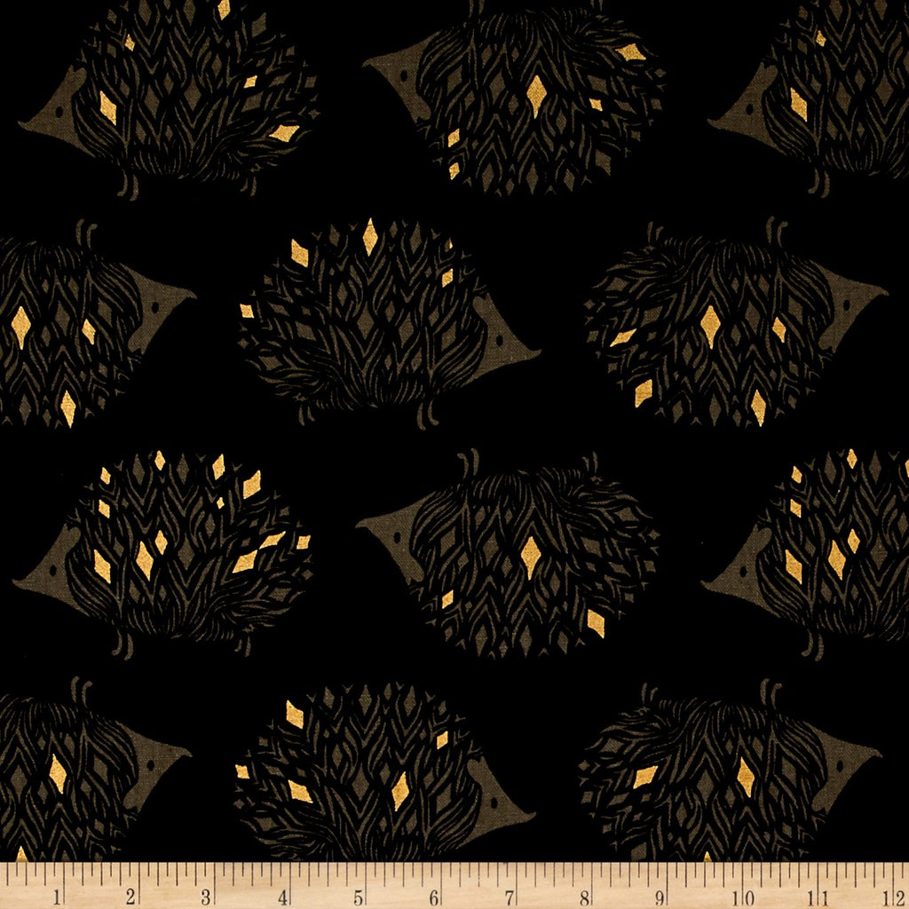 Cotton & Steel CANVAS Sleep Tight Hedgehog Black with Metallic