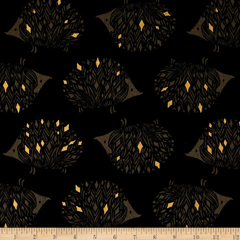 Cotton & Steel CANVAS Sleep Tight Hedgehog Black with Metallic