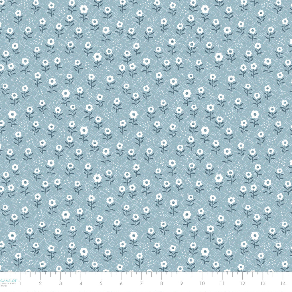 {New Arrival} Camelot Fabrics Bunny Dreams Moon Flowers Blue