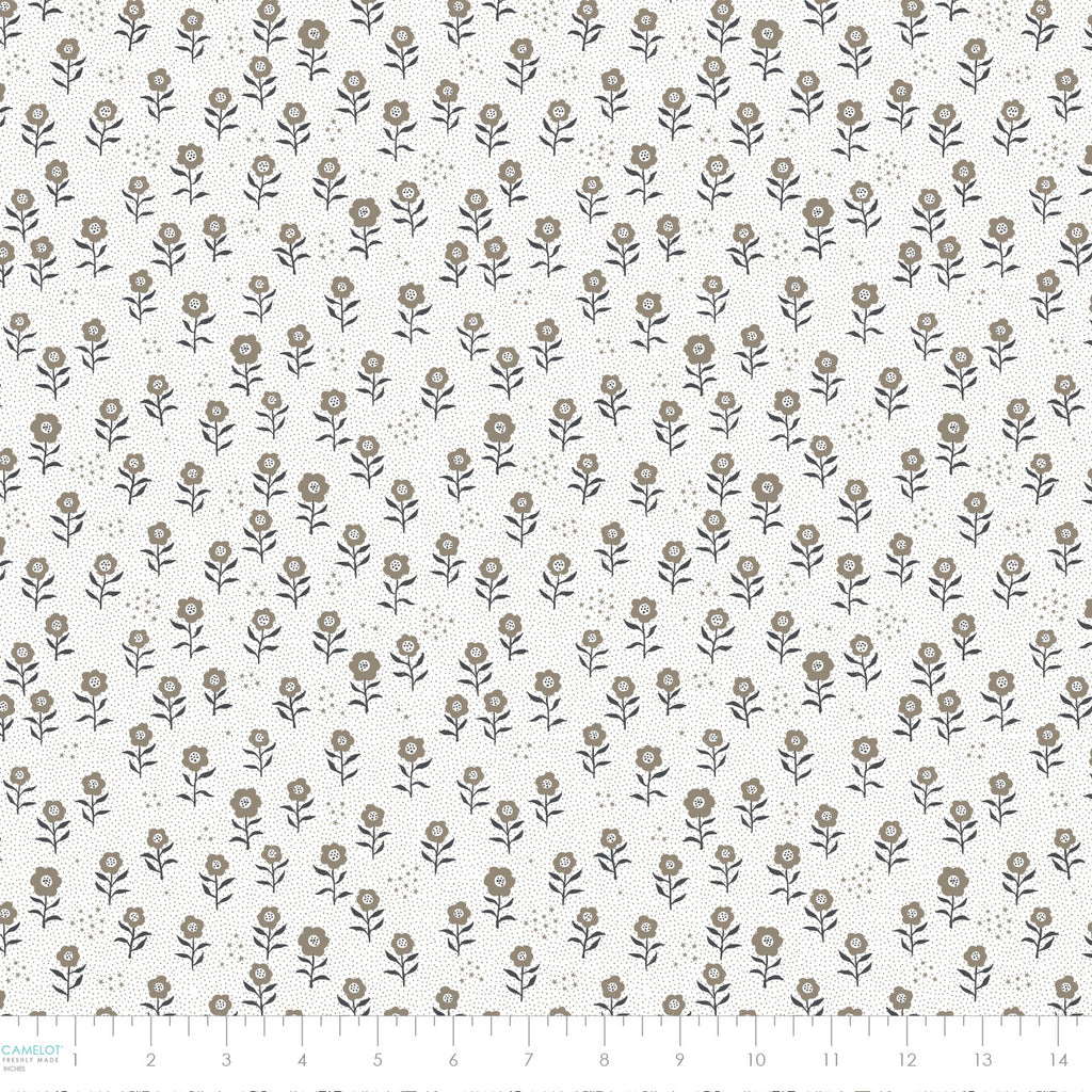 {New Arrival} Camelot Fabrics Bunny Dreams Moon Flowers Grey