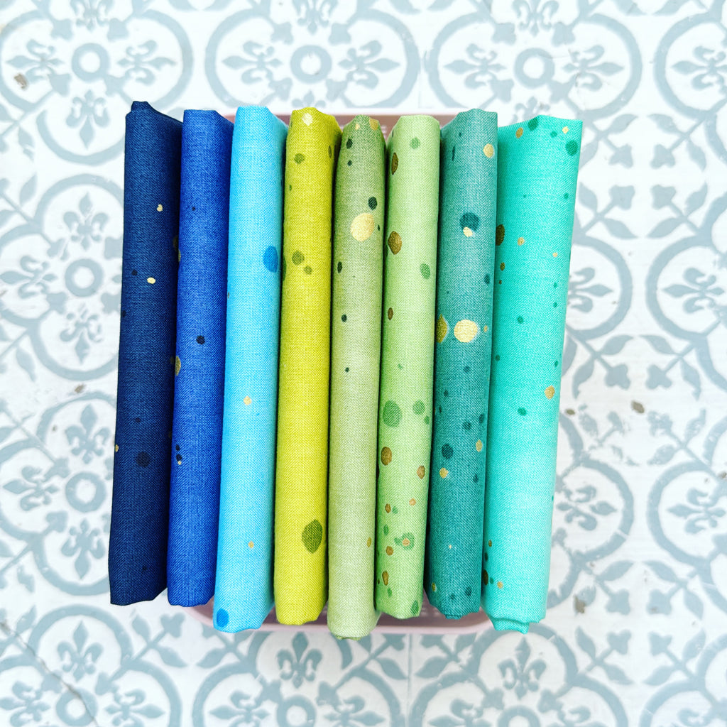 {New Arrival} Moda V & Co Ombre Galaxy Metallic Fat Quarter Bundle x 8 Set Blue/Green