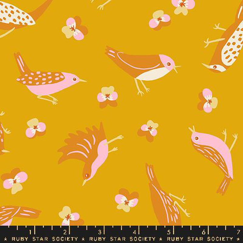 {New Arrival} Moda Ruby Star Society Bird is the Word Migration Goldenrod