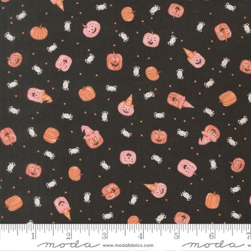 {New Arrival} Moda Fabrics Elena Amo Purrs & Boos Pumpkin Spiders Black
