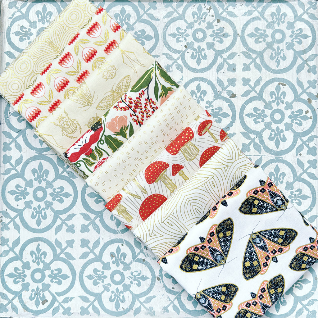 {New Arrival} Moda Fabrics Gingiber Curated Fat Quarter Bundle x 8 Fat Quarters White Metallic