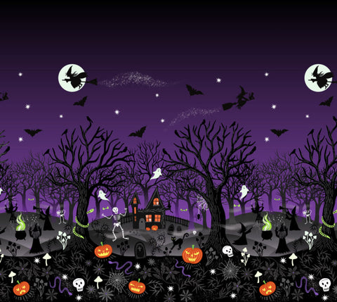 {New Arrival} Lewis & Irene Fabrics Witchy Woods Glow in the Dark Witchy Woods Double Border Print