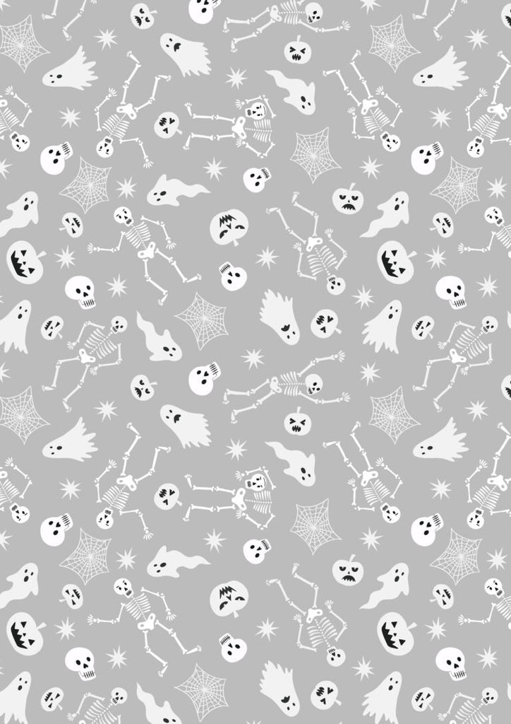 {New Arrival} Lewis & Irene Fabrics Witchy Woods Glow in the Dark Witchy Woods Spooky Friends - Ghostly Grey