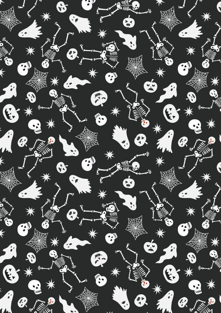 {New Arrival} Lewis & Irene Fabrics Witchy Woods Glow in the Dark Witchy Woods Spooky Friends - Black