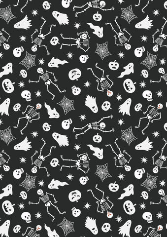 {New Arrival} Lewis & Irene Fabrics Witchy Woods Glow in the Dark Witchy Woods Spooky Friends - Black