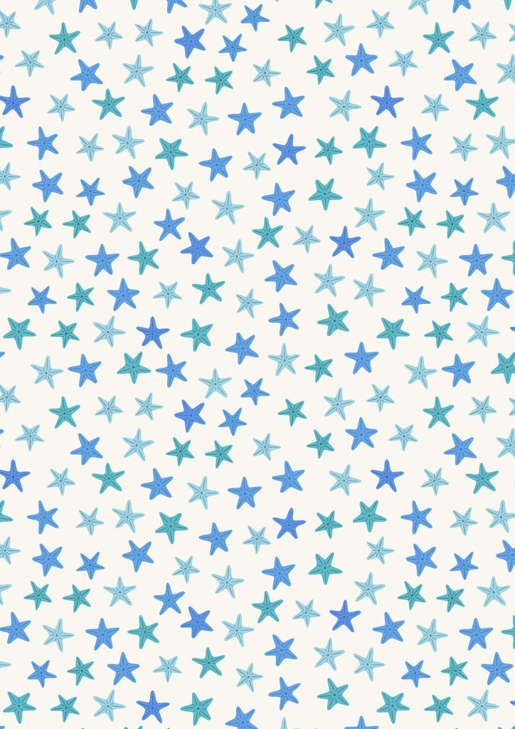 {New Arrival} Lewis & Irene Fabrics Puffin Rock Blue Starfish on Cream