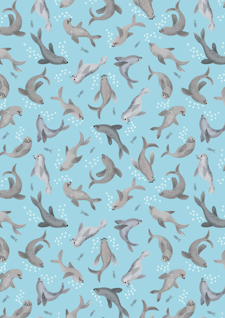 {New Arrival} Lewis & Irene Fabrics Puffin Rock Sea Bubbles on Light Blue