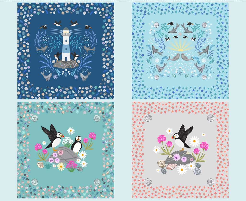 {New Arrival} Lewis & Irene Fabrics Puffin Rock Puffin Bay Panel