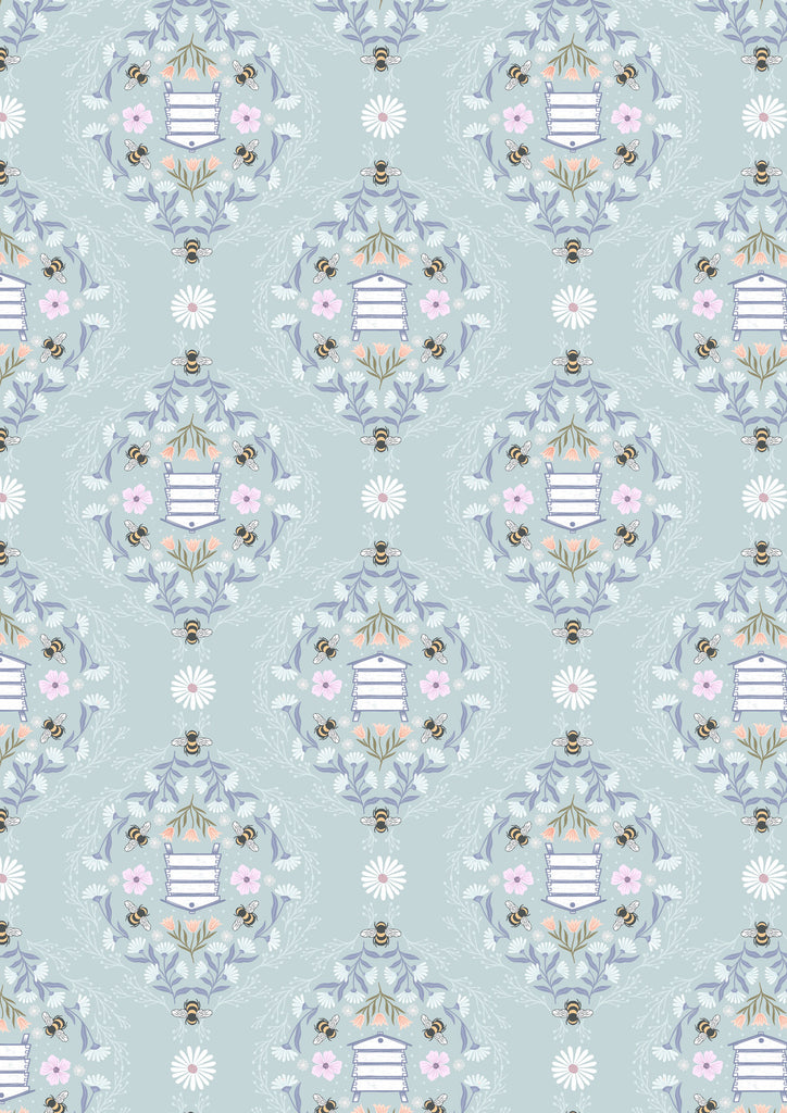 {New Arrival} Lewis & Irene Fabrics Honey Sweet Bee Hives- Soft Blue
