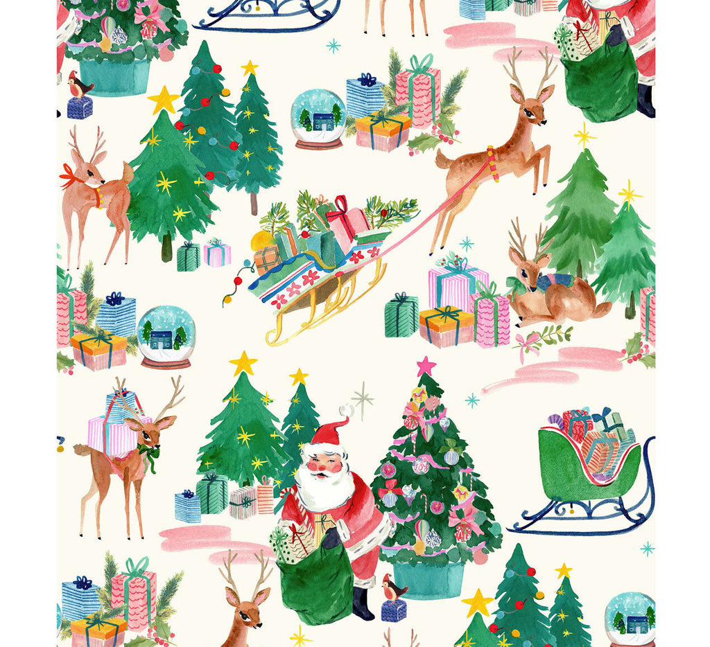 {New Arrival} Lewis & Irene Fabrics Bluebellgray Fa La La Deer Santa Winter White