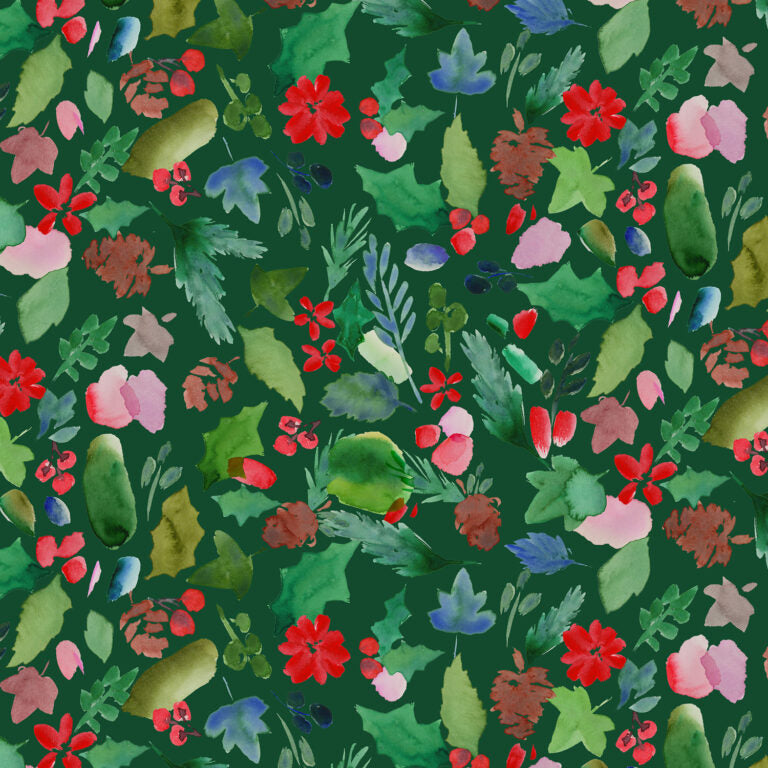 {New Arrival} Lewis & Irene Fabrics Merry Happy Christmas Festive Foliage - Forest