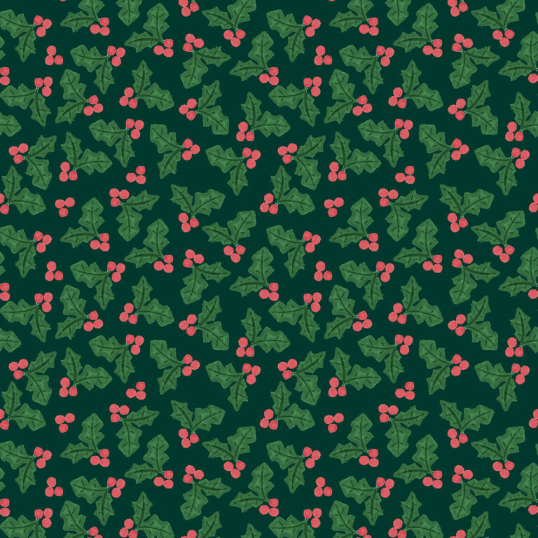 {New Arrival} Lewis & Irene Fabrics Merry Happy Christmas Holly - Black Forest