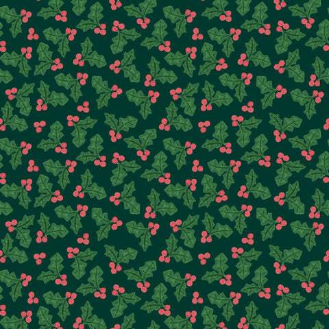 {New Arrival} Lewis & Irene Fabrics Merry Happy Christmas Holly - Black Forest
