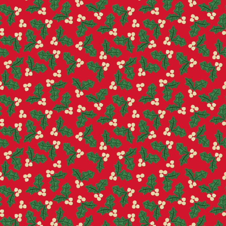 {New Arrival} Lewis & Irene Fabrics Merry Happy Christmas Holly - Festive Red