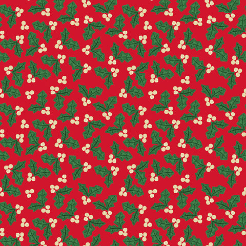 {New Arrival} Lewis & Irene Fabrics Merry Happy Christmas Holly - Festive Red